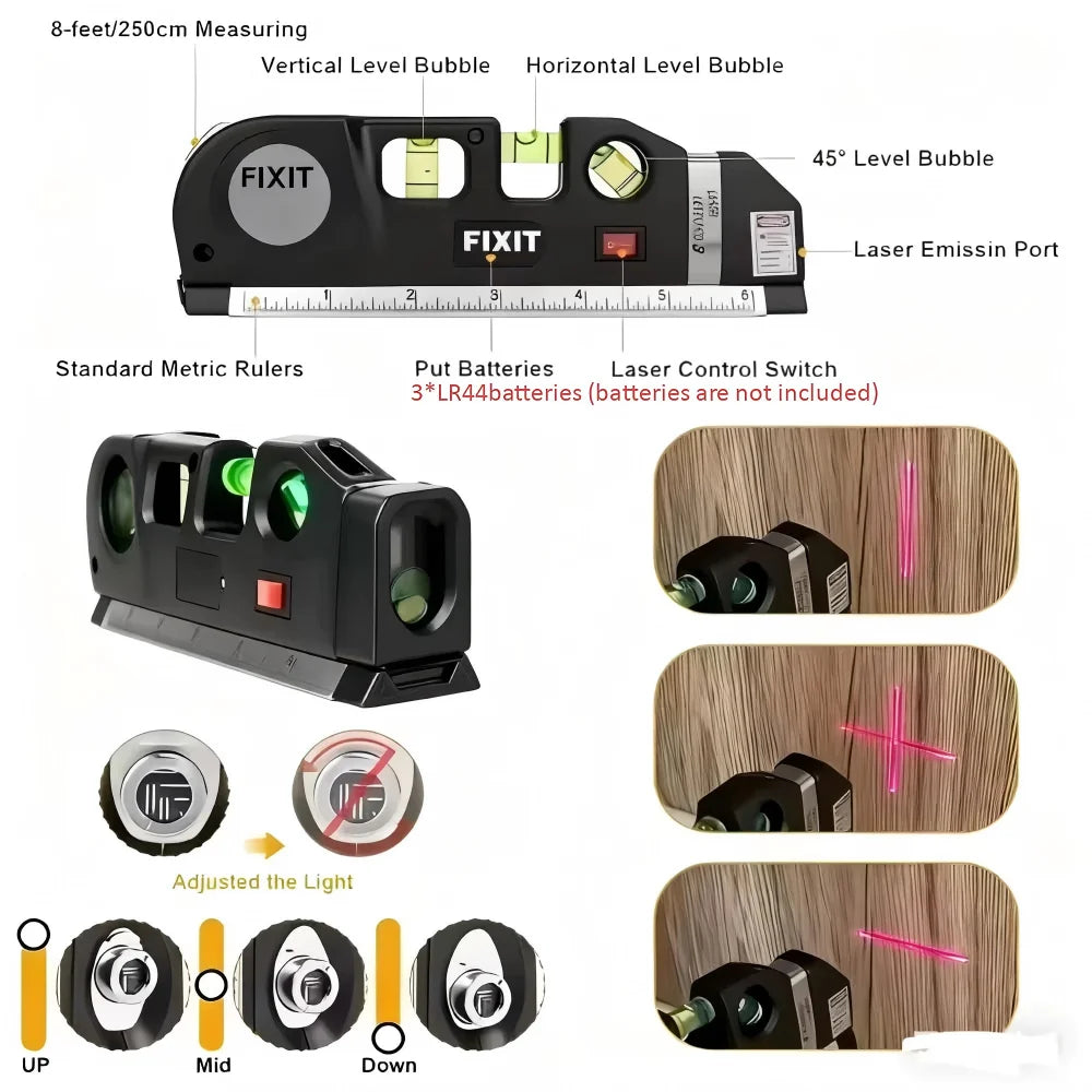 Easy to Use Laser Level Line Tool Multipurpose Laser Level Kit Standard Cross Line Lase 8 Feet Measure Tape Ruler