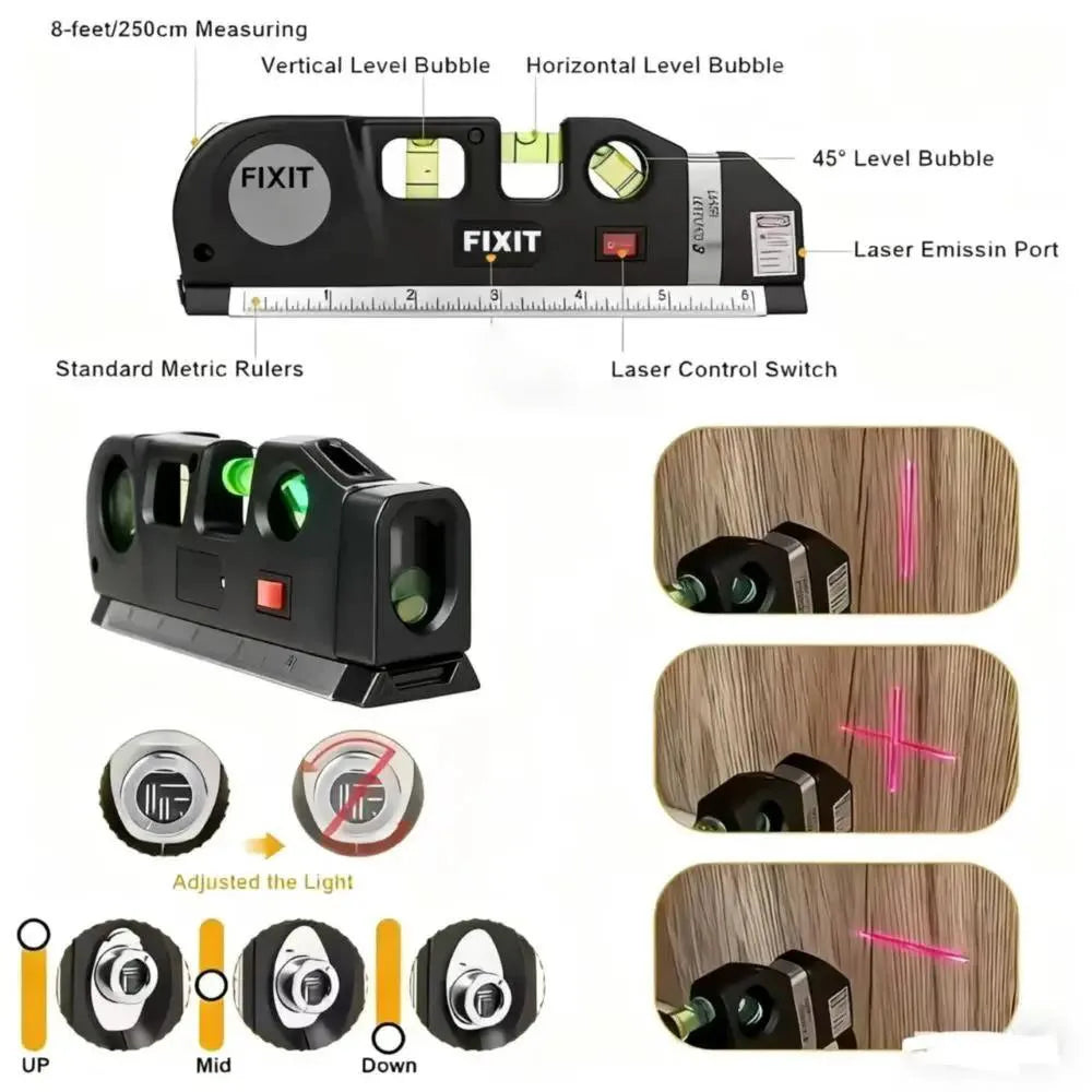 Easy to Use Laser Level Line Tool Multipurpose Laser Level Kit Standard Cross Line Lase 8 Feet Measure Tape Ruler