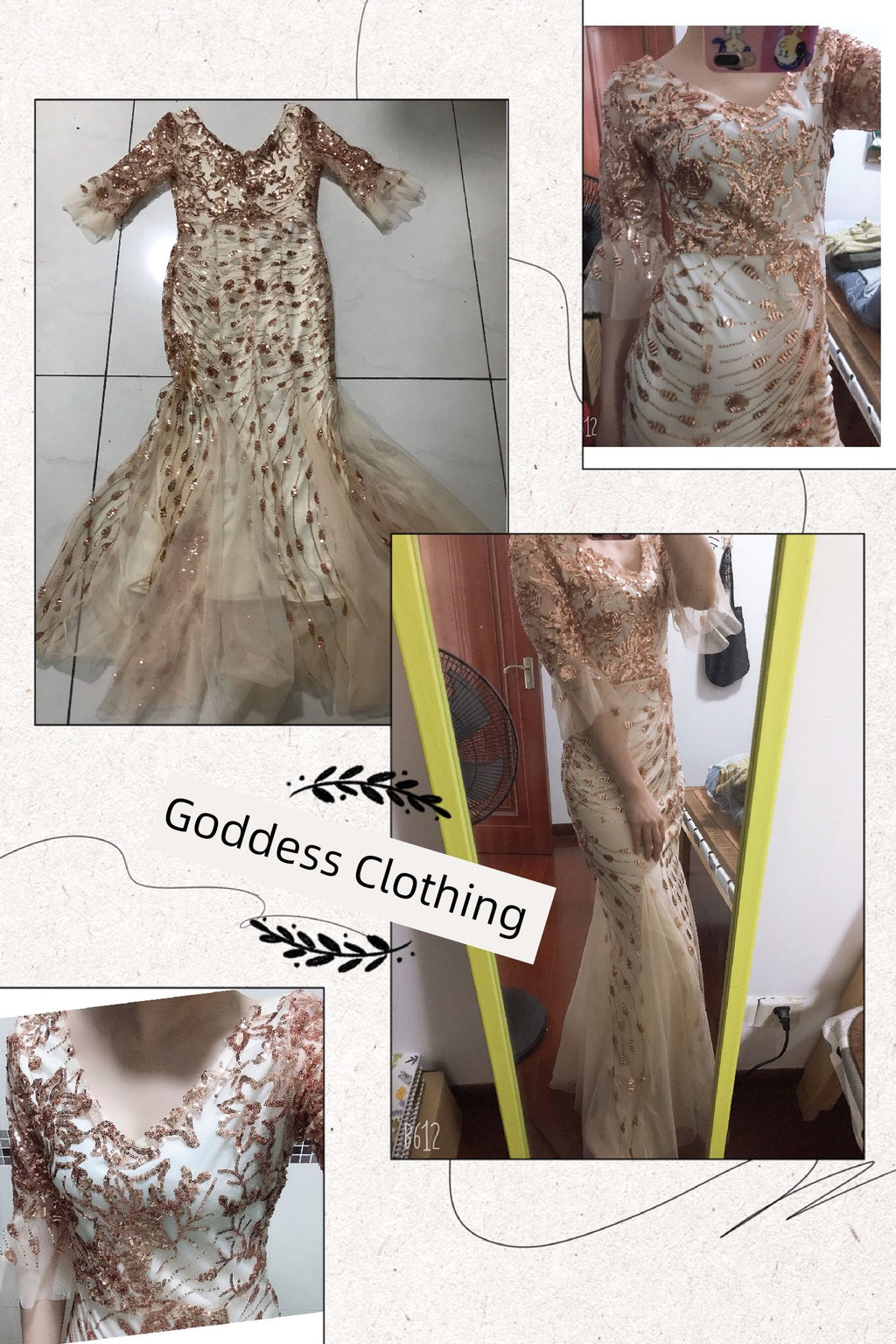 Slim-Fit V-neck Hip Fishtail Evening Gown